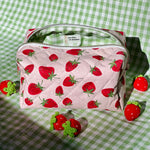 Load image into Gallery viewer, Pouch with strawberry pattern on a green checkered background
