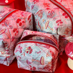 Load image into Gallery viewer, Quilted bags with mushroom pattern on a red background
