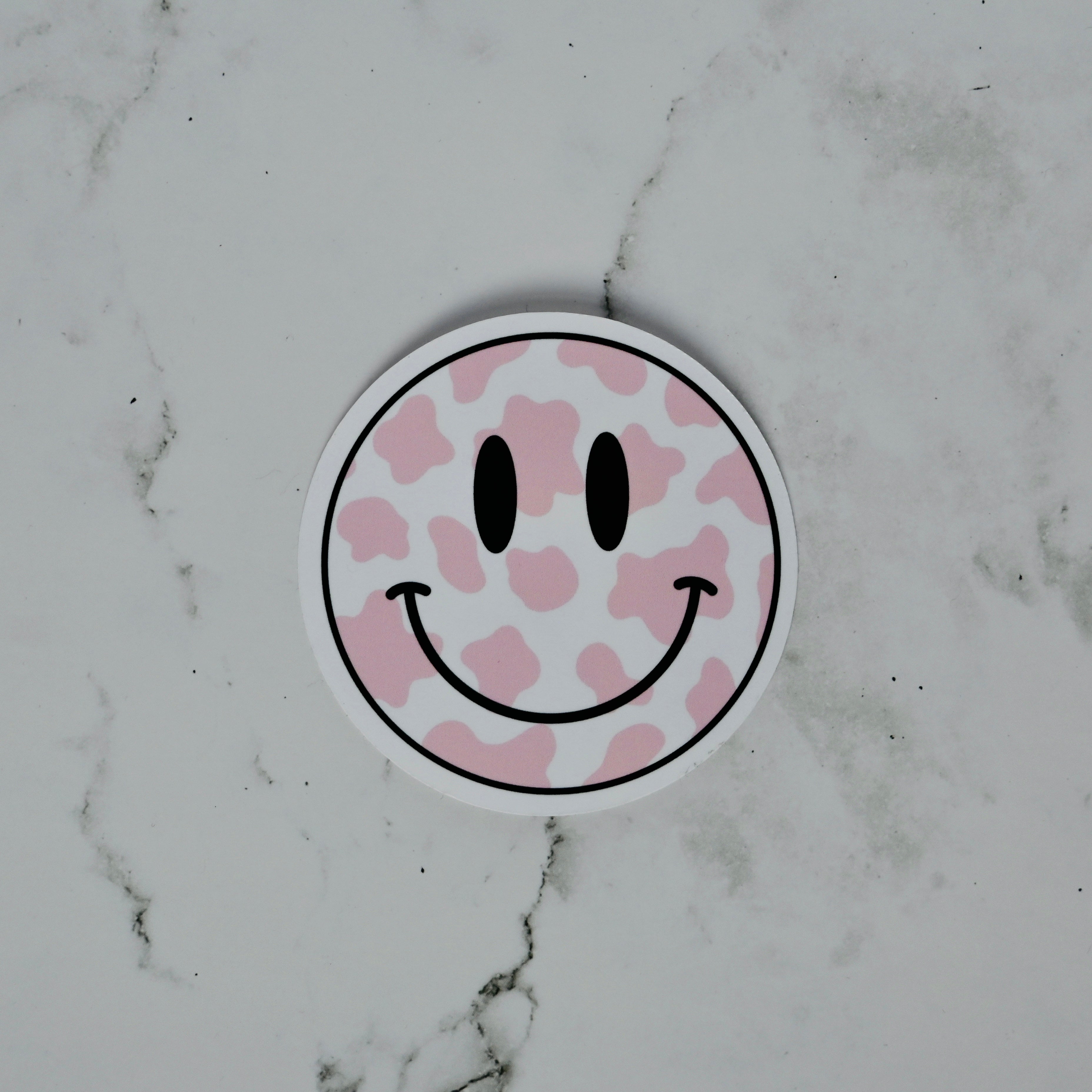 Pink Cow Print Smiley Sticker
