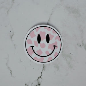 Pink Cow Print Smiley Sticker