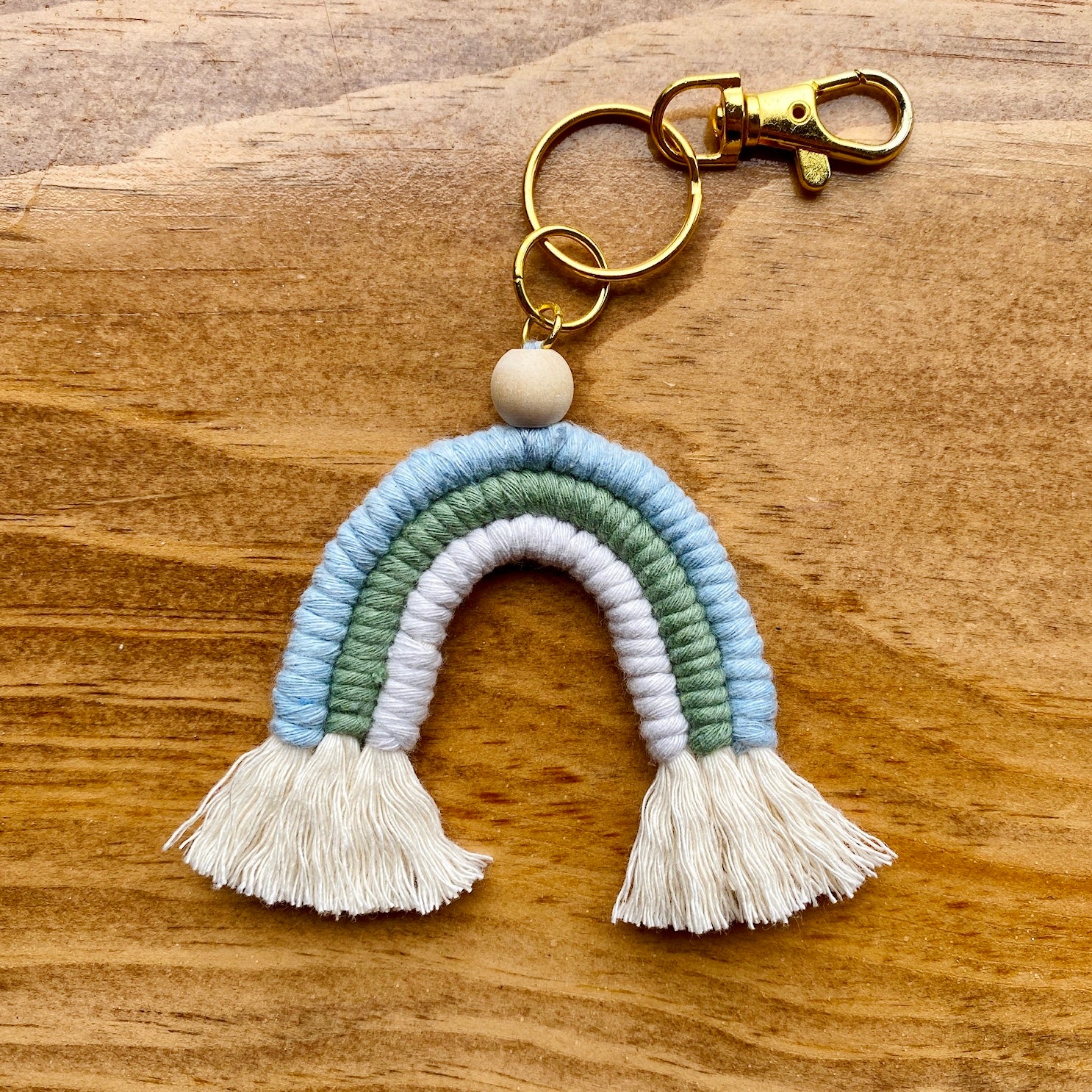 Seafoam Macrame Rainbow Keychain
