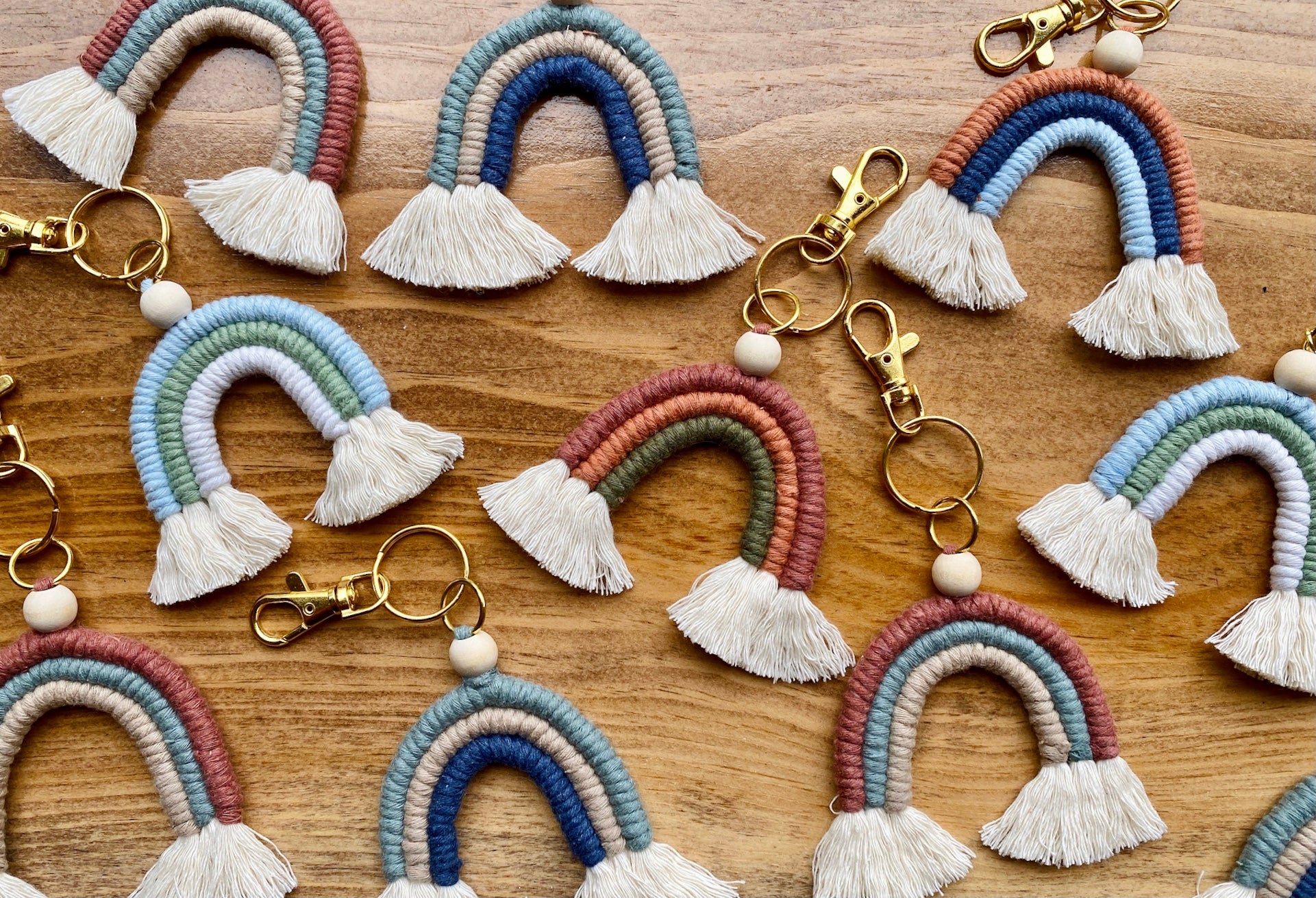 Seafoam Macrame Rainbow Keychain